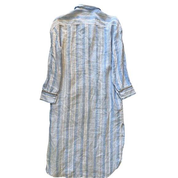 MEDIUM H&M Lemlem Blue Stripe Linen Shirtdress  Boho Beach Dress - Picture 8 of 13